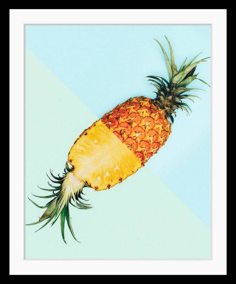 queence Bild Justina, Ananas, Kunst, Lebensmittel, Obst, Obst Bilder, HD Premium Poster-Druck inkl. Holzrahmen von queence