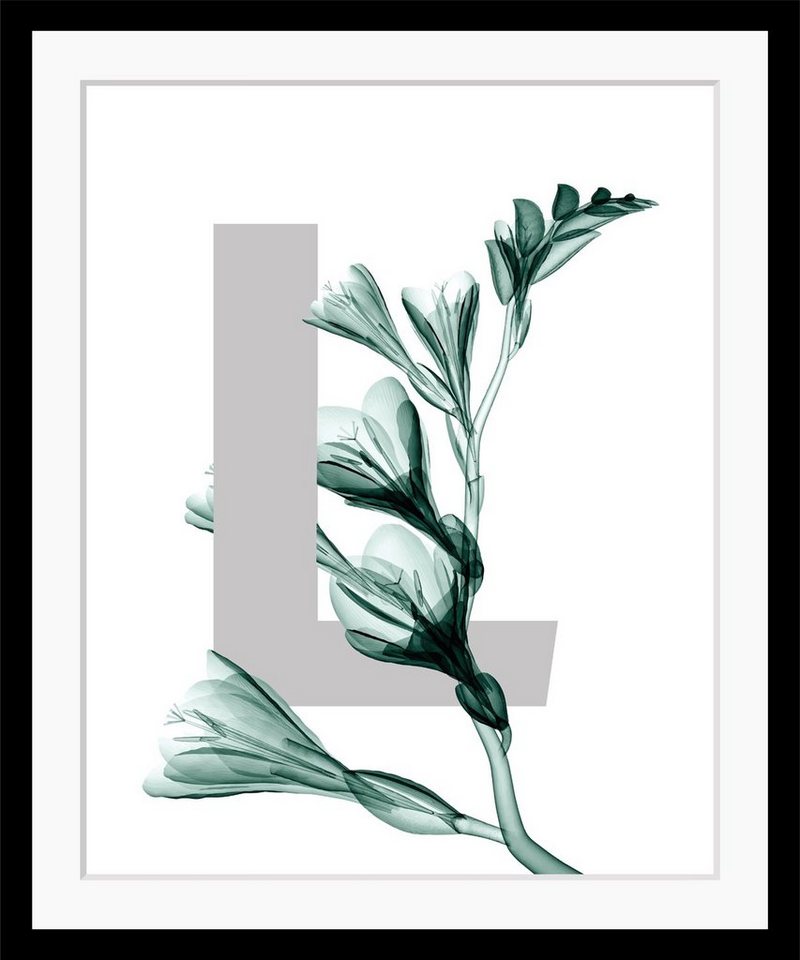 queence Bild L-Flower, Buchstaben, Blätter, gerahmt, Blume von queence