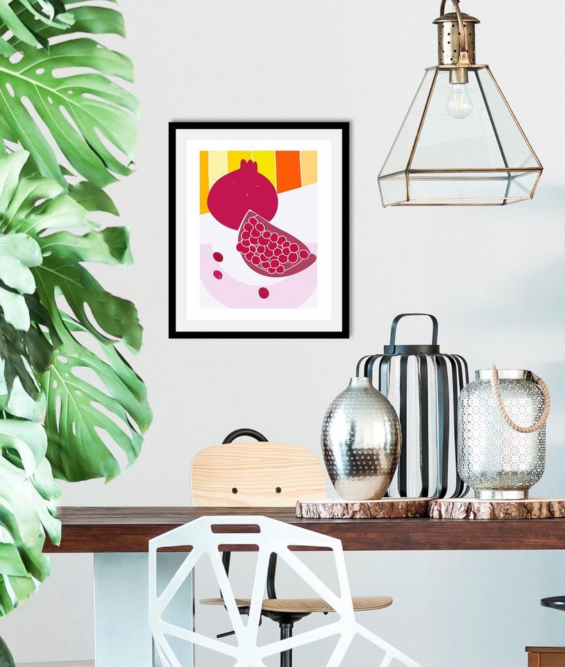 queence Bild Pomegranate, Abstrakt, Essen, Figuren, Kunst, Lebensmittel, Obst, Obst Bilder (1 St), gerahmt von queence