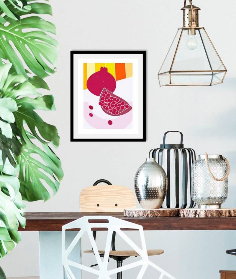 queence Bild Pomegranate, Abstrakt, Essen, Figuren, Kunst, Lebensmittel, Obst, Obst Bilder (1 St), gerahmt von queence