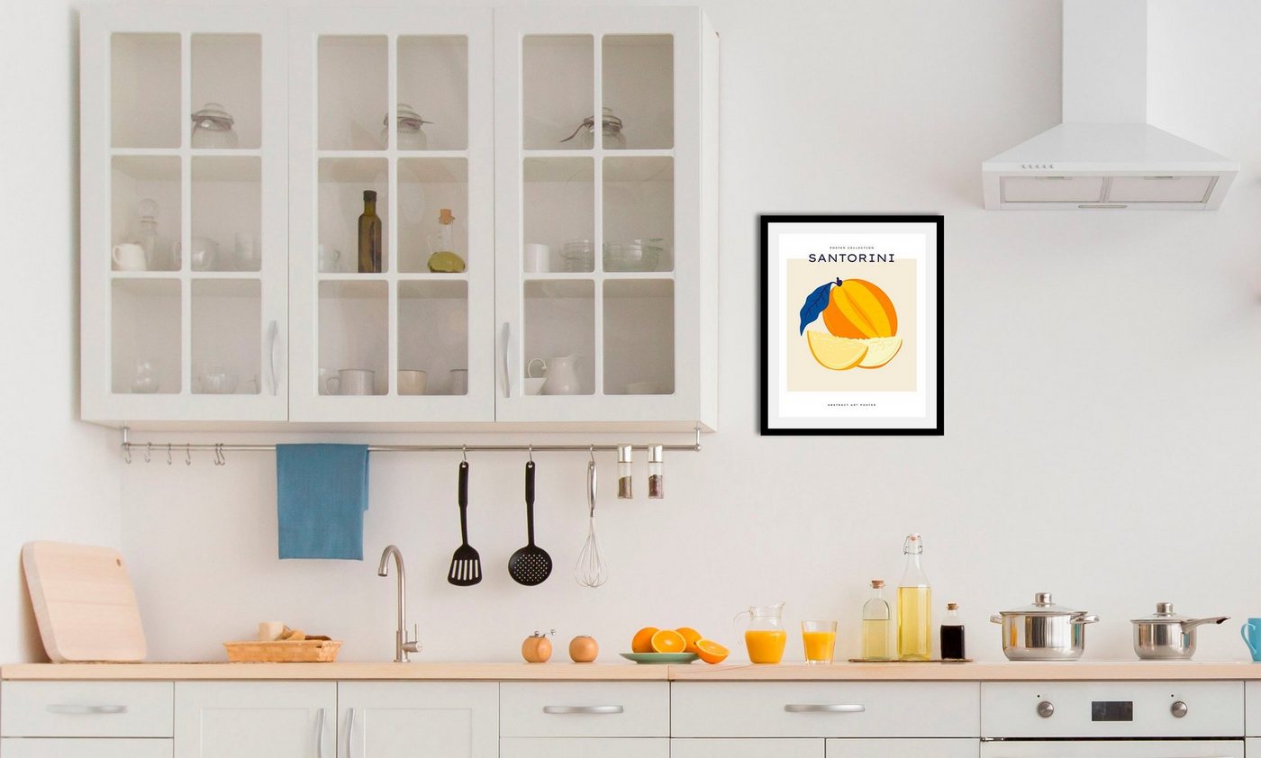 queence Bild Santorini, Abstrakt, Essen, Figuren, Kunst, Lebensmittel, Obst, Obst Bilder (1 St), gerahmt von queence