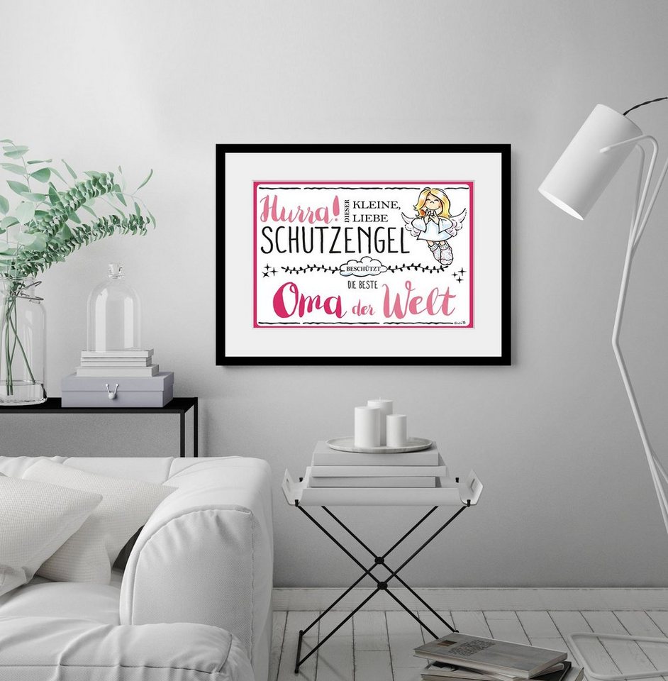 queence Bild Schutzengel Oma, Engel, Himmel, Liebessprüche, Schriftzug, Sprüche & Texte, Stern, Sterne (1 St), HD Premium Poster-Druck inkl. Holzrahmen von queence