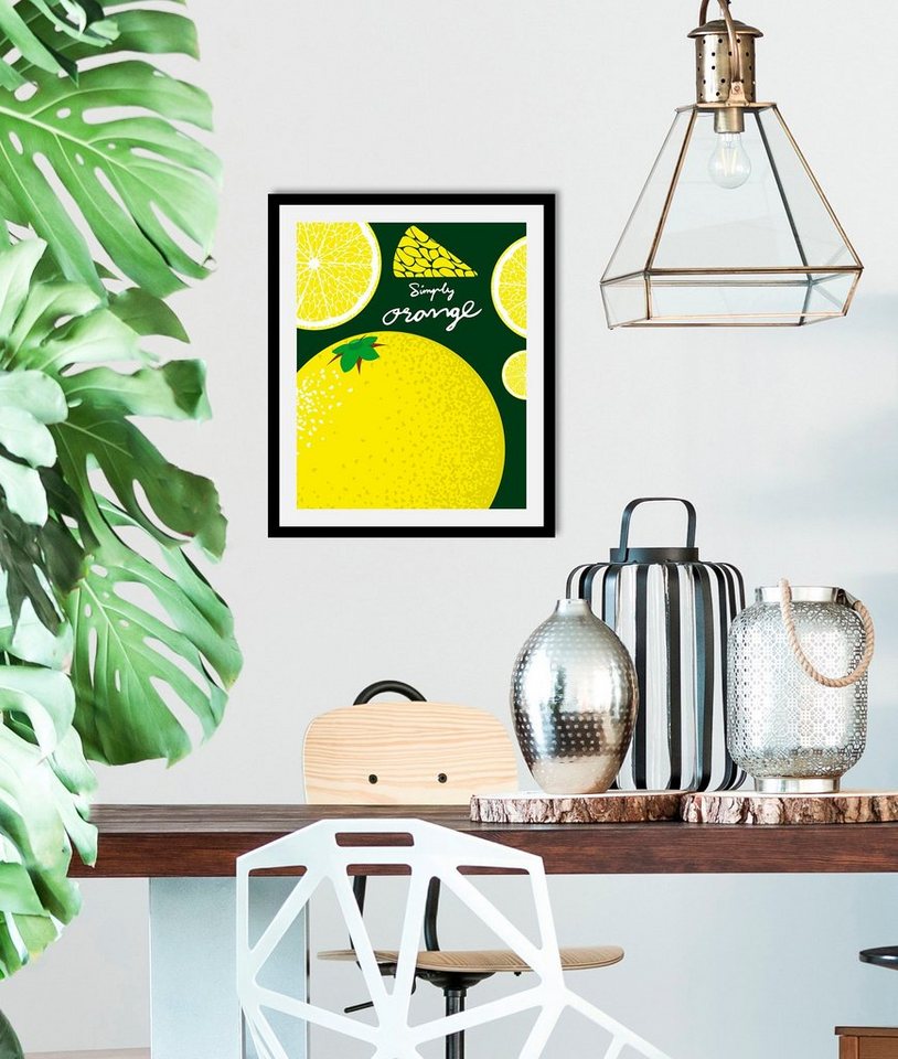 queence Bild Simple Orange, Abstrakt, Essen, Figuren, Kunst, Lebensmittel, Obst, Obst Bilder (1 St), gerahmt von queence