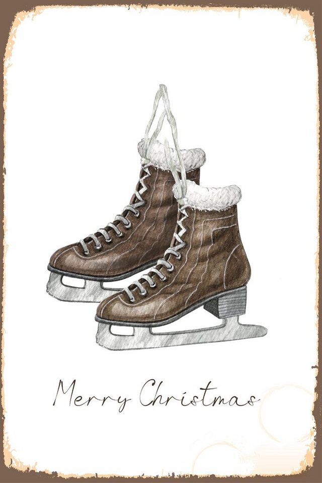queence Bild X-Mas Collection Stahlschild, Blechschild Weihnachten Weihnachtsmann, Schlittschuhe (1 St), Stahlschilder von queence