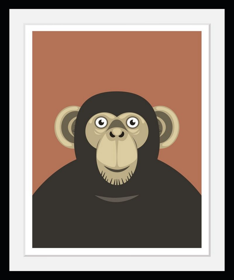 queence Bild mit Rahmen Affenmotive - Affensprüche - Gerahmter Digitaldruck - Wandbild, Affe Comic (1 St), Holzrahmen - Dekoration - Schwarzer Rahmen - in verschiedenen Größen von queence
