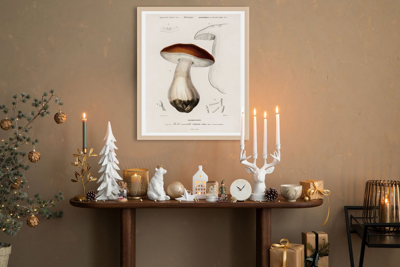queence Bild mit Rahmen Detailbild Pilz, Jahreszeiten, Pilze, Weihnachten (1 St), Premium Rahmenbild, liebevolle Handarbeit von queence