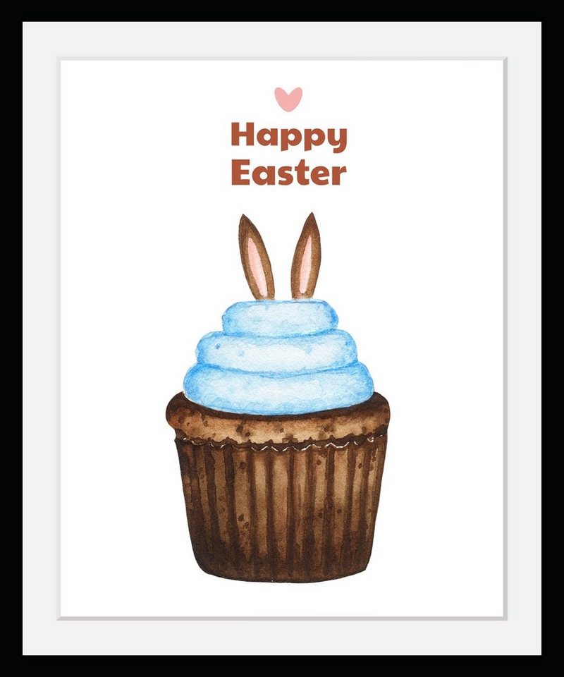 queence Bild mit Rahmen Happy Easter - Cupcake - Ostern - Gerahmter Digitaldruck - Wandbild, Cupcake (1 St), Holzrahmen - Dekoration - Schwarzer Rahmen - in verschiedenen Größen von queence