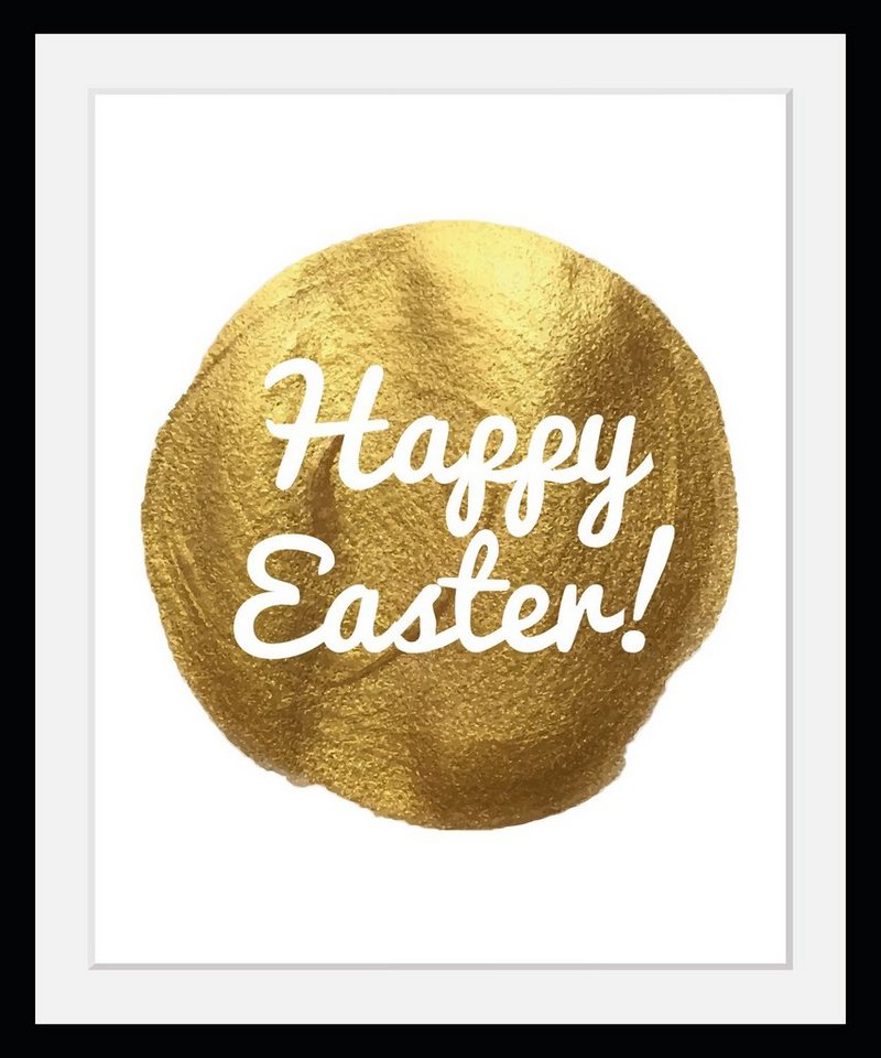 queence Bild mit Rahmen Ostern - Gold - Gerahmter Digitaldruck - Wandbild, Happy Easter (1 St), Holzrahmen - Dekoration - Schwarzer Rahmen - in verschiedenen Größen von queence