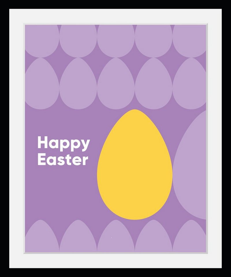 queence Bild mit Rahmen Ostern - Ostereier - Gerahmter Digitaldruck - Wandbild, Happy Easter - Eier (1 St), Holzrahmen - Dekoration - Schwarzer Rahmen - in verschiedenen Größen von queence