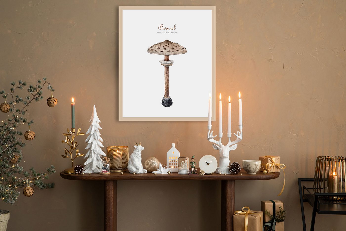 queence Bild mit Rahmen Pilz, Jahreszeiten, Pilze, Weihnachten (1 St), Premium Rahmenbild, liebevolle Handarbeit von queence