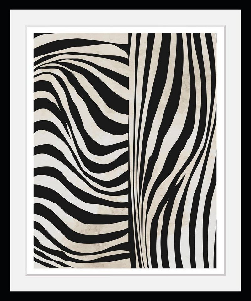 queence Bild mit Rahmen Zebra - Fell - Muster - Gerahmter Digitaldruck - Wandbild, Zebrafell (1 St), Holzrahmen - Dekoration - Schwarzer Rahmen - in verschiedenen Größen von queence