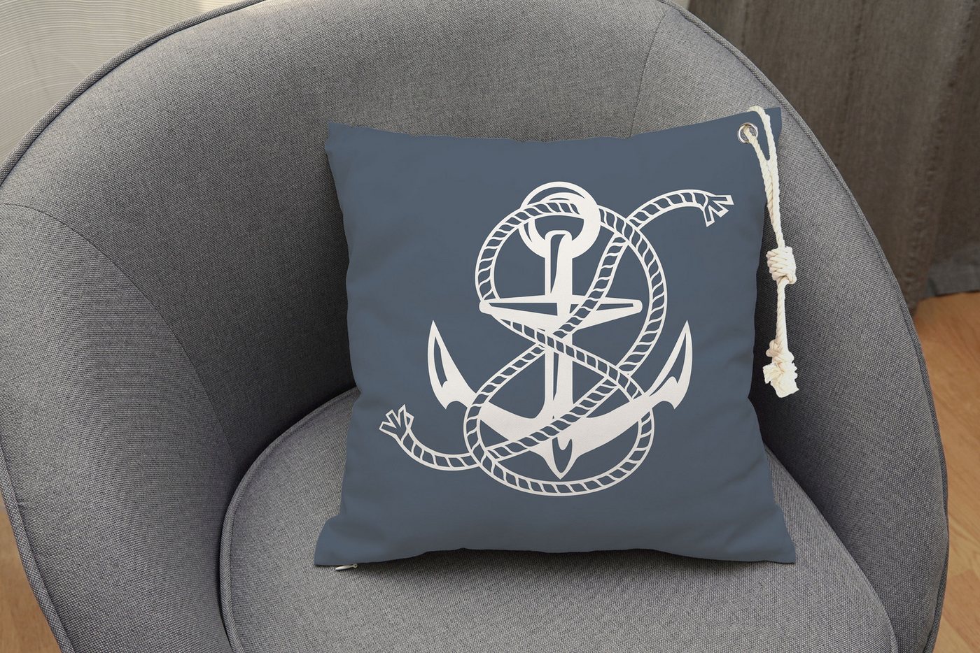 queence Dekokissen Maritimer Anker Sylt, Outdoor-Kissen mit Öse und dicker Stoffkordel queence Dekokissen Maritimer Anker Sylt, Outdoor-Kissen mit Öse und dicker Stoffkordel von queence