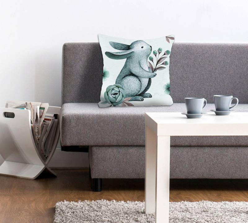 queence Dekokissen Sirius, mit einem Hasen mit Blumen von queence