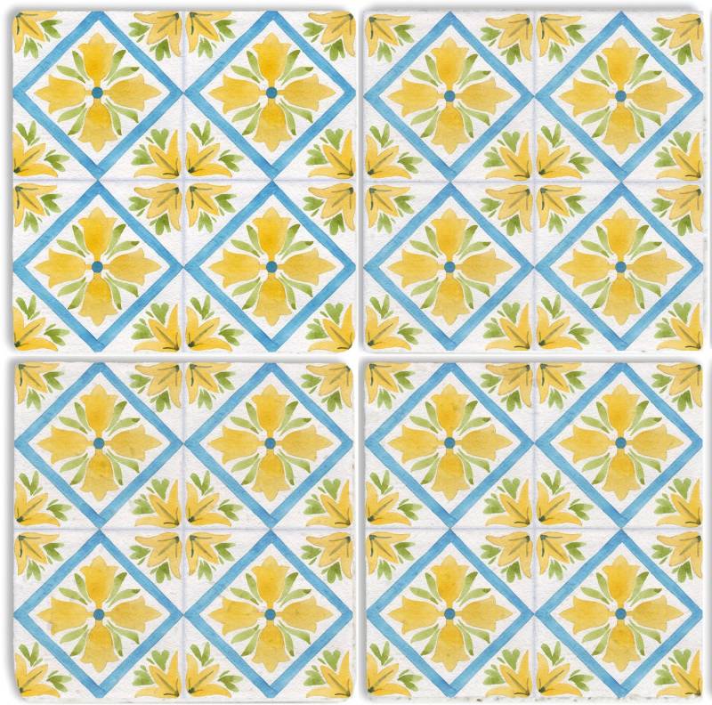 queence Getränkeuntersetzer Gelbe Mosaik Fliesen Steine, Set, 4-tlg., Mosaik Set Topfuntersetzer Naturstein Untersetzer 10x10x1cm von queence