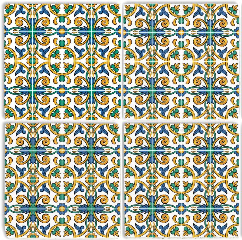 queence Getränkeuntersetzer Grün Türkis Mosaik Motiv Fliesen Steine, Set, 4-tlg., Mosaik Set Topfuntersetzer Naturstein Untersetzer 10x10x1cm von queence