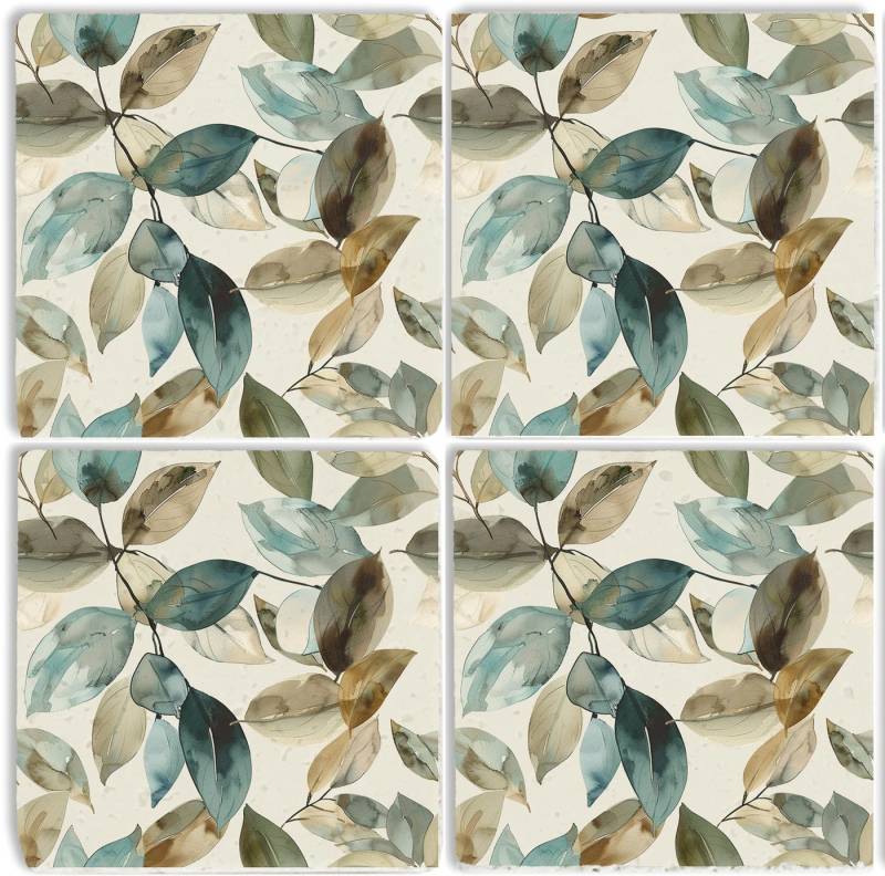 queence Getränkeuntersetzer Herbst Blätter Braun Motiv Steine Fliesen, Set, 4-tlg., Blätter Set Topfuntersetzer Naturstein Untersetzer 10x10x1cm von queence
