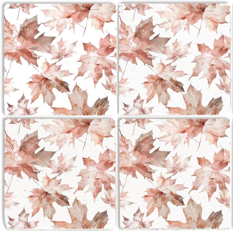 queence Getränkeuntersetzer Herbst Blätter Motiv Steine Fliesen, Set, 4-tlg., Blätter Set Topfuntersetzer Naturstein Untersetzer 10x10x1cm von queence