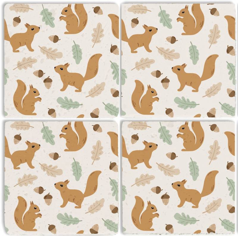 queence Getränkeuntersetzer Tiermotiv Stein Fliesen, Set, 4-tlg., Eichhörnchen Set Topfuntersetzer Naturstein Untersetzer 10x10x1cm von queence
