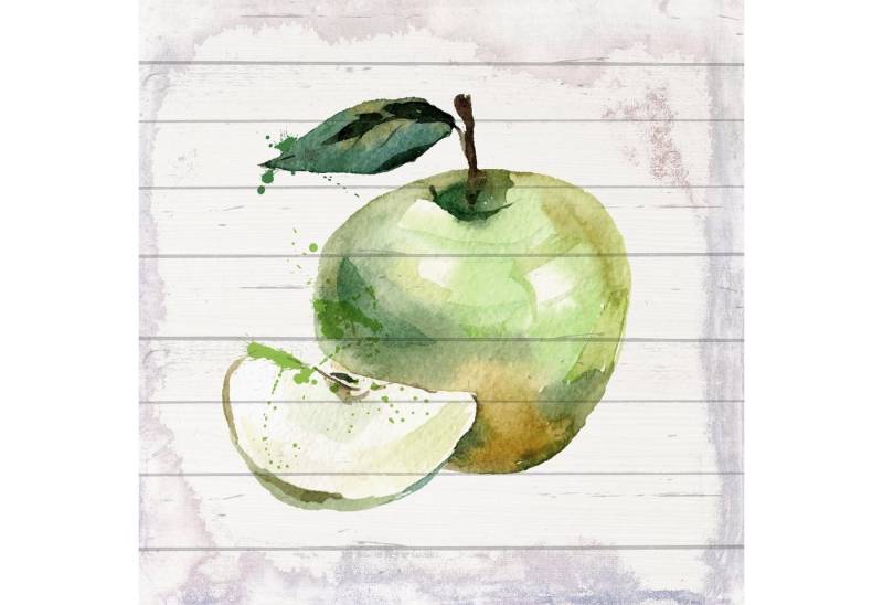 queence Holzbild Plank - Echtholz - Früchte - Obst - Stillleben, Wanddeko aus Holz, Apfel (1 St), - mit Aufhängung für die Wand von queence
