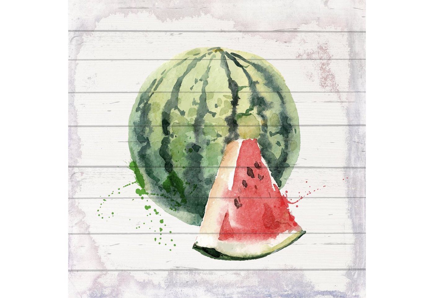 queence Holzbild Plank - Echtholz - Früchte - Obst - Stillleben, Wanddeko aus Holz, Wassermelone (1 St), - mit Aufhängung für die Wand von queence