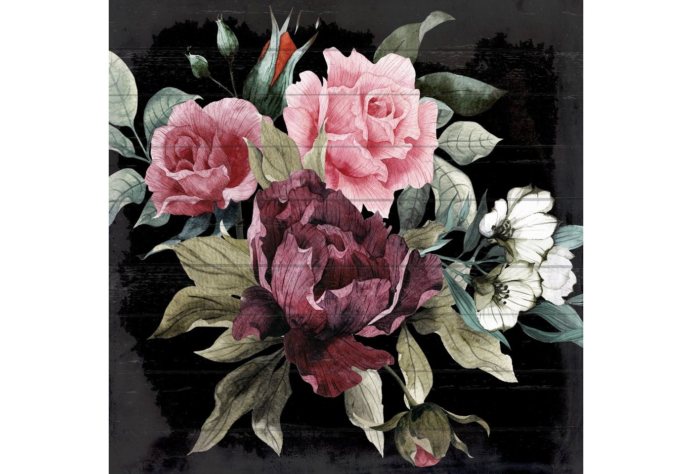 queence Holzbild Rosen - Strauß - Blumen - Plank - Echtholz, Wanddeko aus Holz, Rose 10 (1 St), 50x50x2 cm - mit Aufhängung für die Wand - Verschiedene Blumen Motive von queence