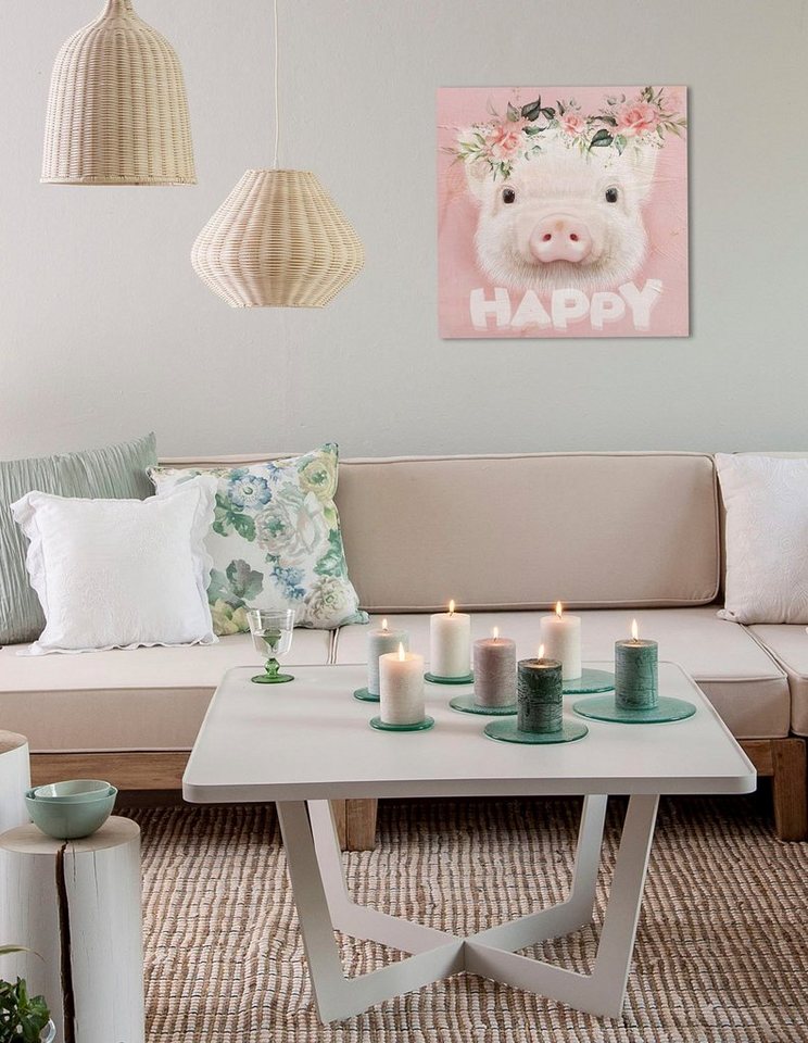 queence Leinwandbild Abano, Blumen, Blumenbilder, Kunst, Schwein, Schweine (1 St), Premium-Leinwandstoff, Handarbeit aus Deutschland von queence