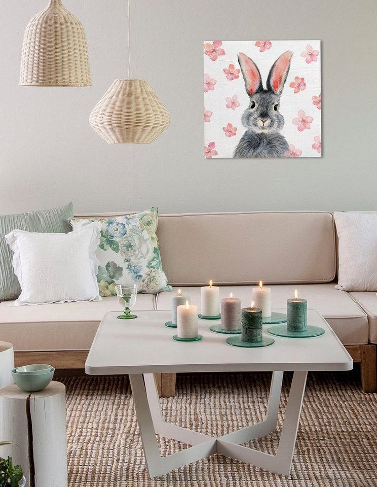 queence Leinwandbild Abraskus, Blumen, Blumenbilder, Hase, Hasen (1 St), Premium-Leinwandstoff, Handarbeit aus Deutschland von queence