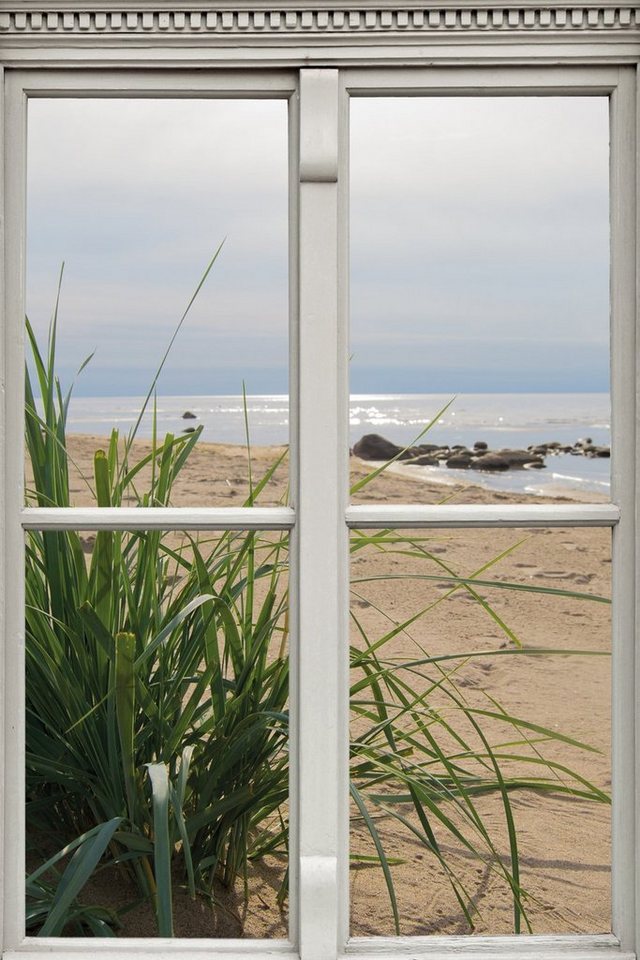 queence Leinwandbild Ausblick, Düne, Gräser, Meer, Natur (1 St), Premium-Leinwandstoff von queence