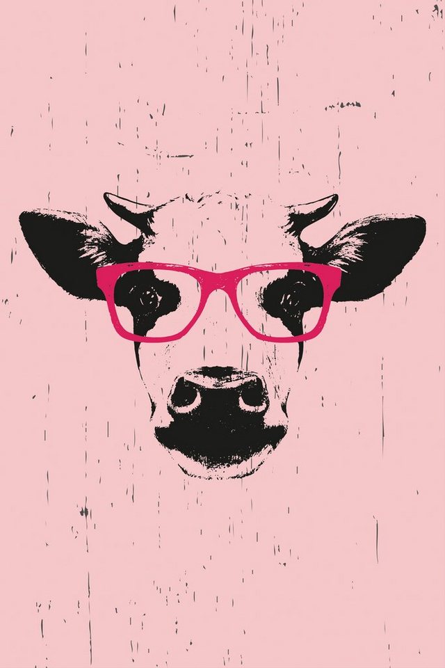 queence Leinwandbild Kuh mit Brille von queence