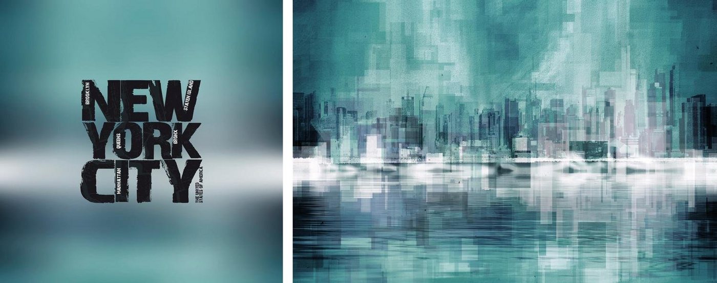 queence Leinwandbild New York City, Abstrakte, Kunst, Modern, New York, Schriftzug, Schriftzüge, Spa, Spa Bilder, Sprüche, Sprüche & Texte (Set), Premium-Leinwandstoff, Handarbeit aus Deutschland, Spruch, 2er Set von queence