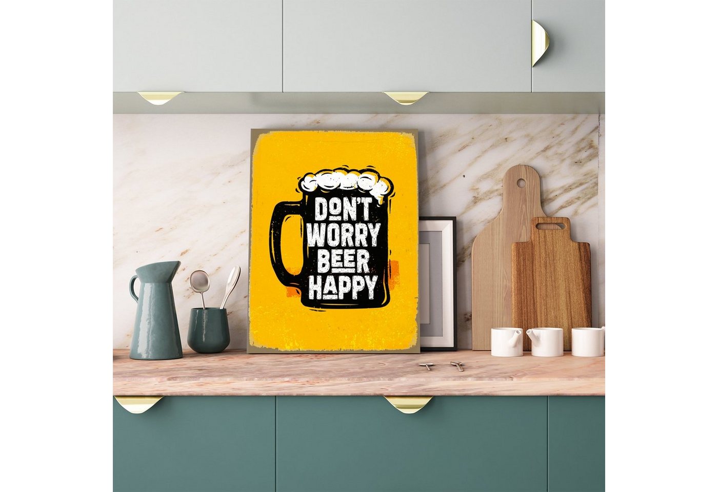 queence Metallbild Beer Happy Spruch Stahlschild Blechschild, (1 St), 20x30x0,2cm - mit 4 Lochbohrung von queence