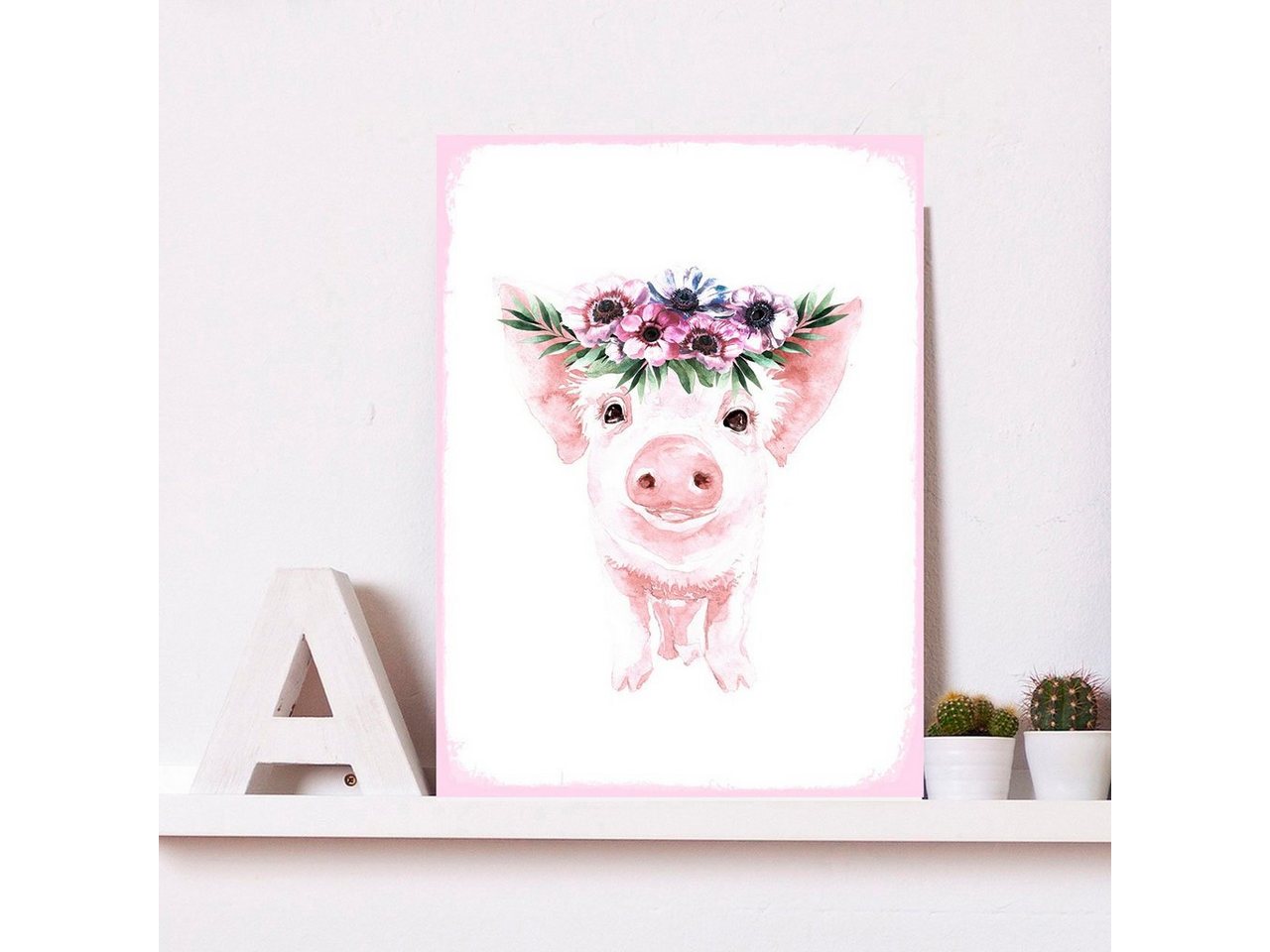 queence Metallbild Galina, Blumen, Schwein, Tiere (1 St), Stahlschilder von queence