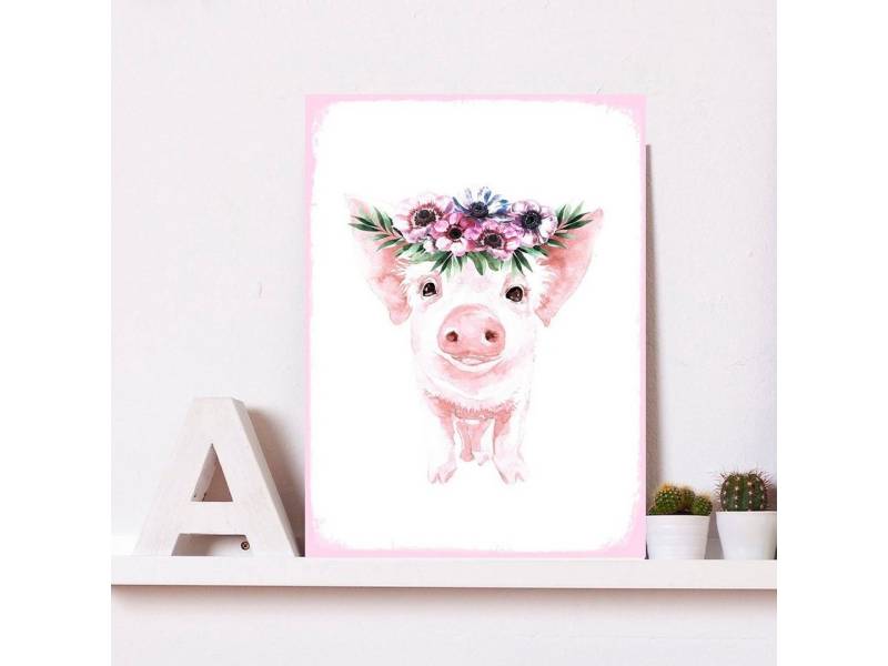 queence Metallbild Galina, Blumen, Schwein, Tiere (1 St), Stahlschilder von queence