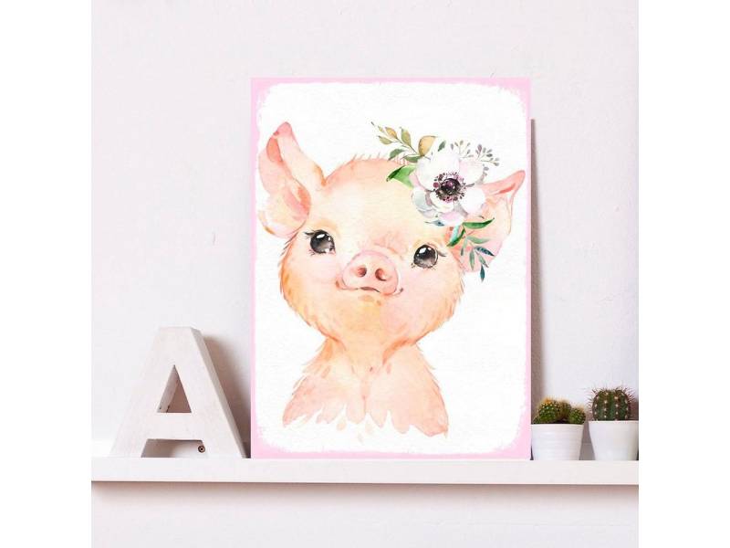 queence Metallbild Galva, Blumen, Schwein, Tiere (1 St), Stahlschilder von queence