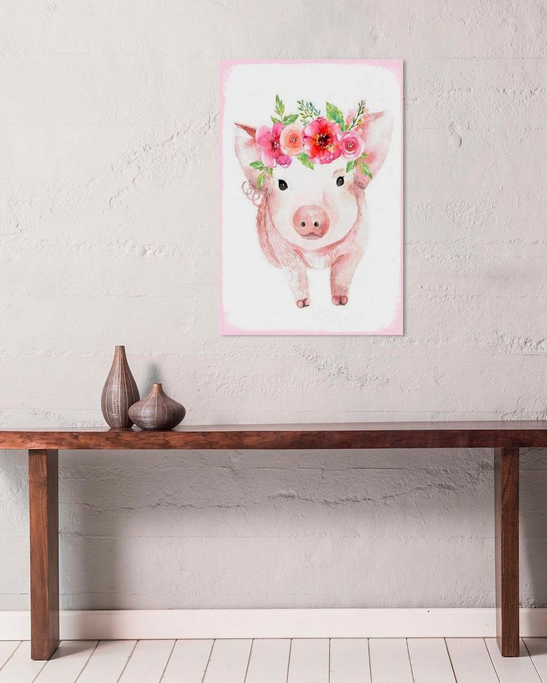 queence Metallbild Ganja, Blumen, Schwein, Tiere (1 St), Stahlschilder von queence