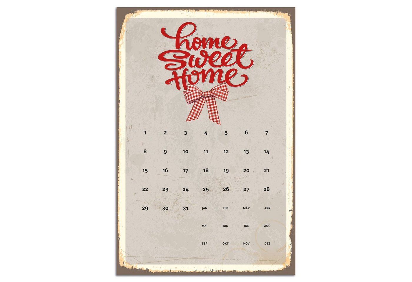 queence Metallschild Home Sweet Home - Kalender - Blechschild - Stahlschild, 30x45x0,1 cm von queence