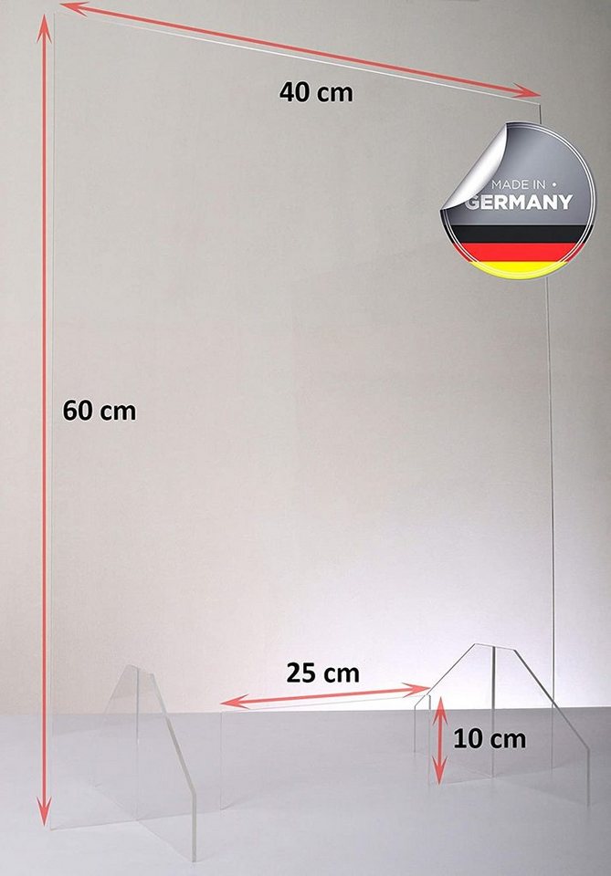 queence Trennwandplatten Tröpfchenschutz - Schutzplatte aus Acrylglas zum aufstellen mit Füßen, Spuckschutz - Hustenschutz - Verschiedene Größen von queence