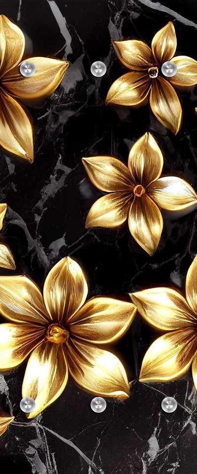 queence Wandgarderobe Goldene Blumen - Gold/Schwarz - Garderobe aus hochwertigem Acrylglas (1 St), 50x120 cm - mit Edelstahlhaken von queence