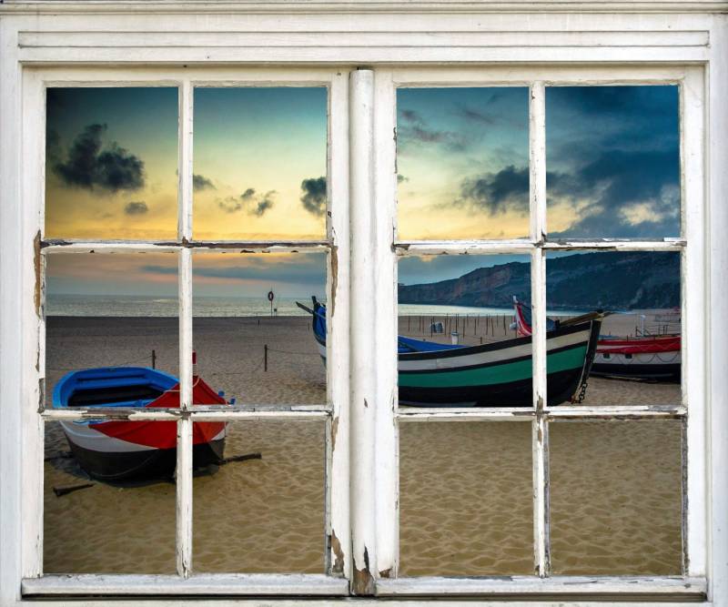 queence Wandsticker Boote am Strand, Wandsticker, Wandbild, selbstklebend, 3D, Fenster von queence