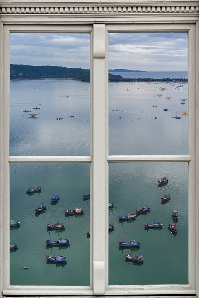 queence Wandsticker Boote auf See, Wandsticker, Wandbild, selbstklebend, 3D, Fenster von queence