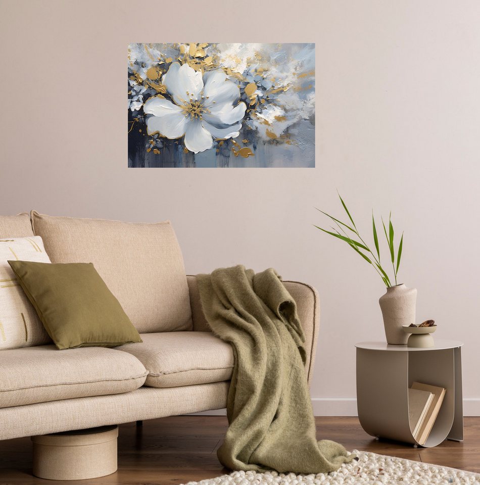 queence Wandsticker The golden Flower (1 St), Selbstklebend, kinderleichte Anbringung von queence