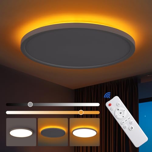 queffigle LED Deckenleuchte 1800K Nachtlicht Dimmbar 3200LM 3000-6500K mit Fernbedienung Deckenmontage Flaches Design Ambientebeleuchtung Timer Einstellbare Deckenlampe für Schlafzimmer, Wohnzimmer von queffigle