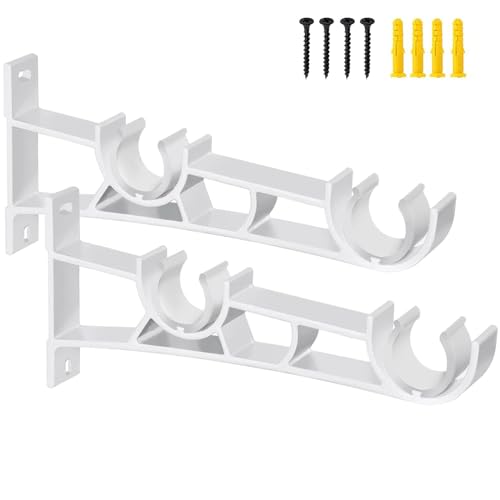 2 Stück Doppelte Gardinenstangenhalterungen,robuste Gardinenstangenhalter zum Aufhängen von Vorhängen-Halterungen,wandmontierte Stangenstützhaken,für 2,5 cm bis 3,1 cm Gardinenstangen (weiß) von qufzdopv