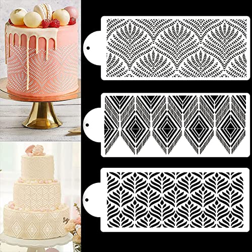 3 Stück Kuchendekorationsschablonen mit Blumenmuster, Sprüh-/Malerei-/Backwerkzeuge für Hochzeit,Geburtstag,Party,Handwerk, Kekse,Fondant,Blatt-/Weizen-/Bohemia-Muster,Dessert-Dekorationsform von qufzdopv