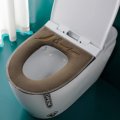 Dicker, weicher WC-Sitzbezug für das Badezimmer, mit Griff, WC-Deckelbezug, Kissen, weich, dicker, waschbar, weich, dick, warm, für Badezimmer, passend für längliche WC-Sitze (Braun) von qufzdopv