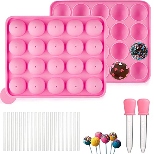 Foremka do Cake Pops, 20 okrągłych foremek silikonowych do Cake Pop,Silikonowa forma do babeczek,do Hard Candy, Lollipop i Popcake(różowa) von qufzdopv