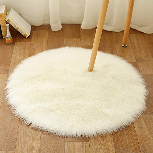 qunxun Imitation Wolle Teppich Plüsch Runde Matte Wohnzimmer Schlafzimmer Durchmesser 35Cm Weiß von qunxun