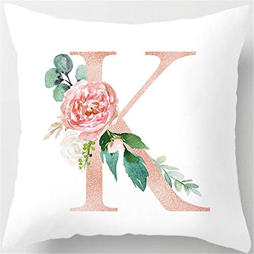 qunxun Rosa Buchstaben Mit Blumenkissen Englische Buchstaben Dekorative Kissen Sofa Wohnzimmerkissen 45 * 45cm K von qunxun