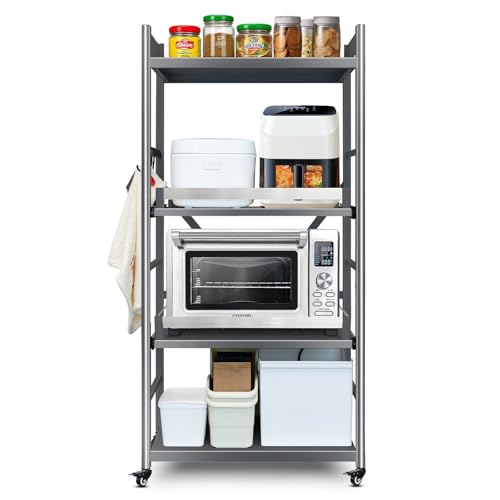 quolliter Standregale 4 Ablagen standregale küchen Shelf Organizer küchenregal 125x60x41cm bis 200 kg belastbar，schwarz/Weiß (grau) von quolliter