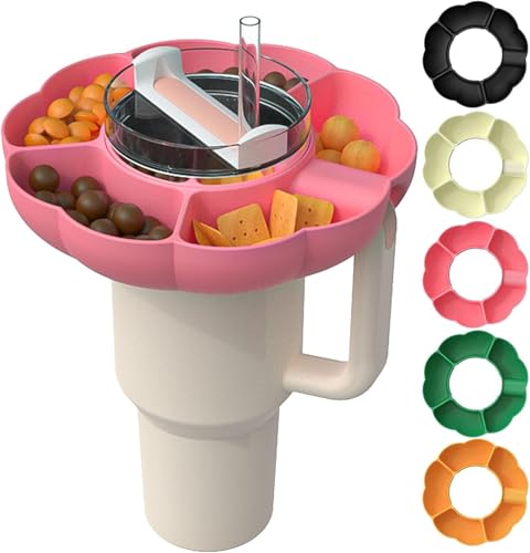 qwqplus Snack Bowl for Stanley Cup 40oz with Handle, Snack Tray for Stanley Cup 40oz, 5 Compartment Reusable Snack Ring for Stanley Quencher Adventure 40oz (Pink+5 Grids) von qwqplus